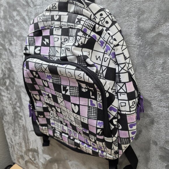 Women's Purple White‎ Black Checkered Lightweight Casual Backpack for Hiking - Picture 3 of 7